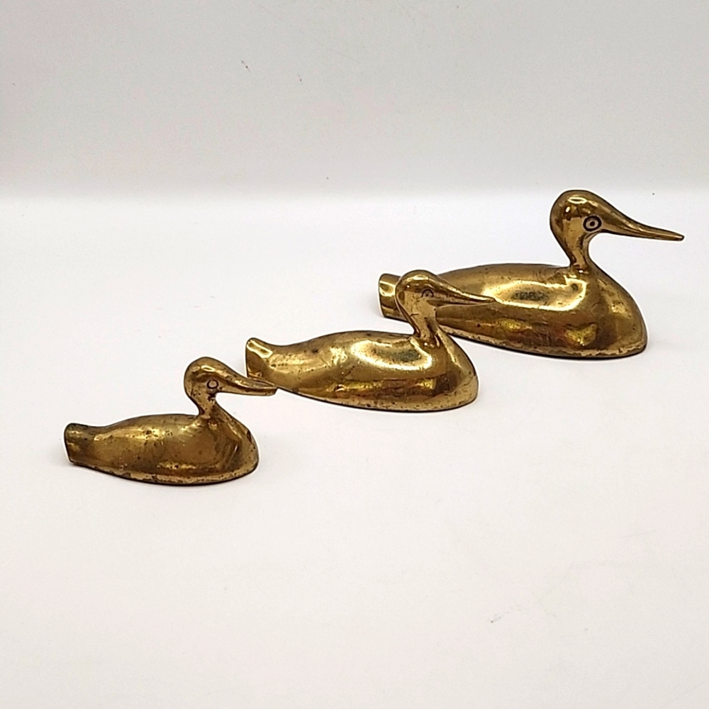 Vintage MCM Brass Ducks 4" 3.25" & 2.5"